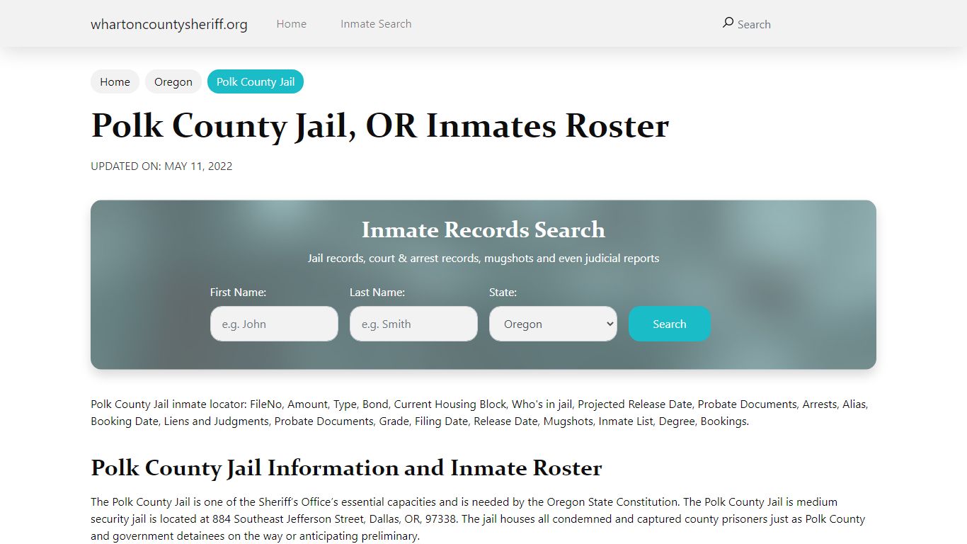 Polk County Jail, OR Jail Roster, Name Search